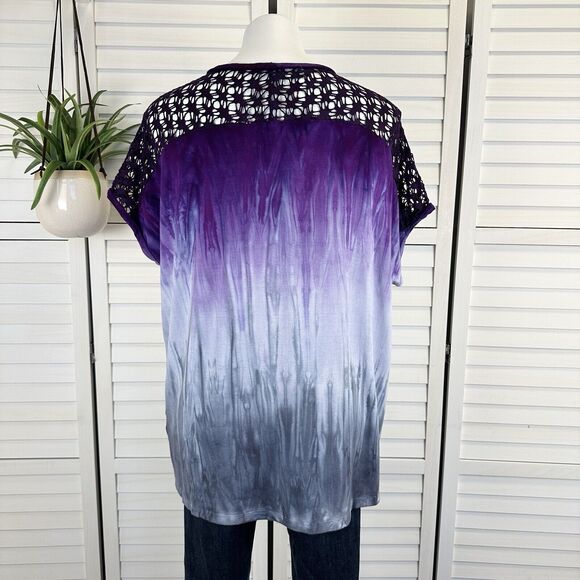 Art of Cloth XS Purple Blue Tie Dye Oversized Boxy Top Cap Sleeve Lagenlook Lace - Picture 4 of 8